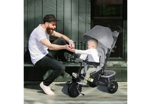 HOMCOM 6-in-1 Dreirad mit Schubstange - Vielseitiges Dreirad für Kinder von 1-5 Jahren, bietet 6 Nutzungsmöglichkeiten und höchsten Komfort mit abnehmbarem Sonnendach, Sicherheitsgurt und praktischem Stauraum.