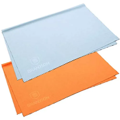 BRANDSON Brillenputztücher XXL (40x30 cm, hellblau & orange, 2 Stück) Brillen Mikrofasertuch groß, waschbar - Mikrofaser Brillentücher, Reinigungstücher für Brille Handy Display etc.