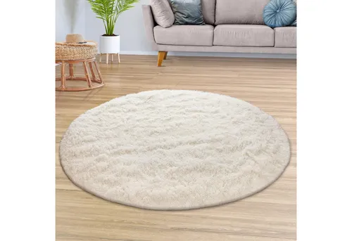 TT Home Teppich, Rund, Höhe: 37 mm, Teppich Wohnzimmer Hochflor Langflor Weich Soft Modernes Einfarbiges D