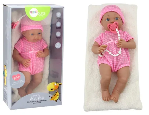 Leantoys Lalka Bobas w Ró?owym Ubranku Czapeczka Smoczek Ko?derka