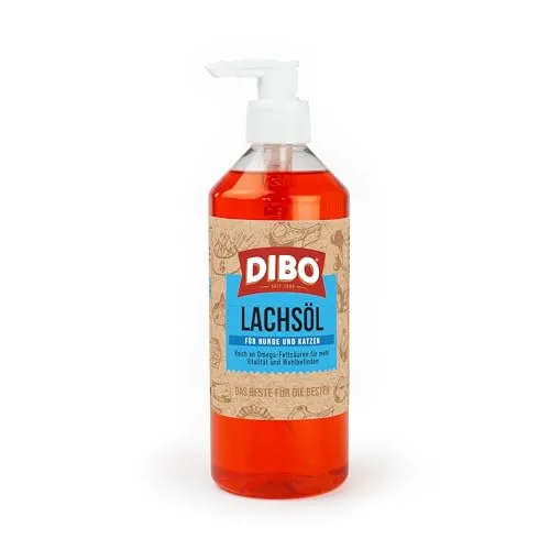 DIBO Lachsöl für Hunde und Katzen – 500ml mit Pumpspender | Reich an Omega-3 & Omega-6 Fettsäuren | Für gesundes Fell & Haut | Hundefutter, Barf, B.A.R.F.