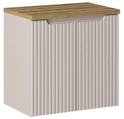 Lomadox Badezimmer Waschtischunterschrank 60cm - Unterschrank fürs Bad mit gerillter Front in Kaschmir und Eiche, ideal für kleine Badezimmer dank reduzierter Tiefe und Softclose-Türen für leises Schließen.