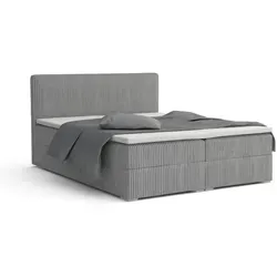 BOXBETT LON IV 180/200 in Cord Hellgrau H3 in silber von Deine Möbel 24