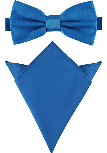 Ladeheid Herren Schmale Fliege & Einstecktuch Set M/P (12cm x 6cm, 22cm x 22cm, Blau)