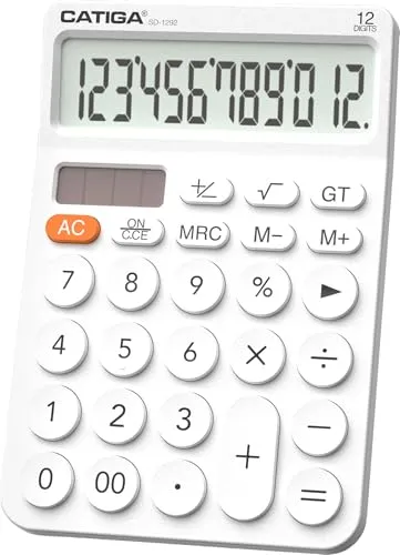 CATIGA 12-stelliger Tischrechner mit großem LCD-Display, rundem Design, große Taste, Solar- und Batterie-Dual-Power, Standardfunktion für Büro, Zuhause, Schule, SD-1292