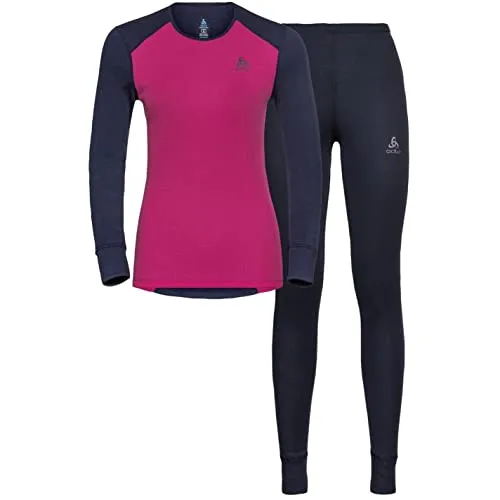 Odlo Damen Funktionsunterwäsche Set Active WARM ECO, Dark Sapphire - Beetroot Purple, XS