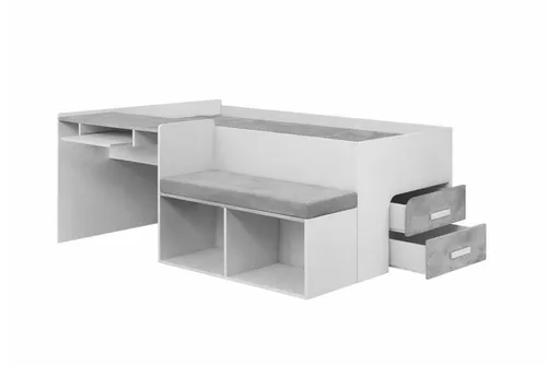 Deine Möbel 24 Jugendbett MULTI Multifunktionsbett mit Schreibtisch, Schubladen & Stauraum (Set, 1-tlg., Bett in 90x200 cm ideal für kleinere Räume), Kinderbett in Weiß Grau Kaschmir Graphit Eiche