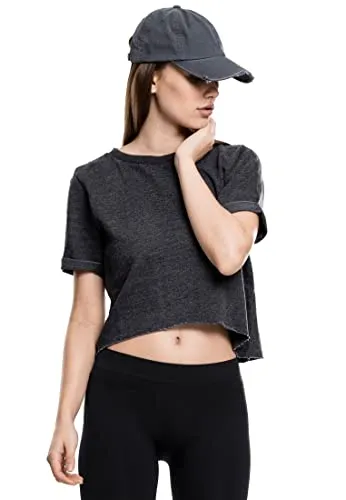 Urban Classics Damen Sweatshirt Ladies Cropped Burnout Short Sleeve Crew, Grau (Darkgrey 94), S