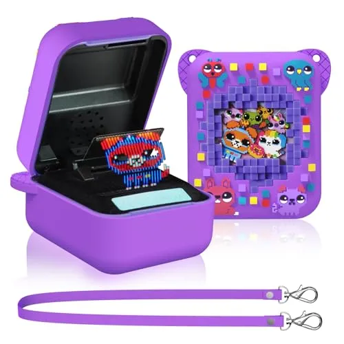 Schutzhülle für Bitzee Interactive Toy Digital Pet, MOWYEOK Schutzhülle mit Animal Print, Kompatibel mit der Zubehör des Bitzee Interactive Toy Digital Pet, Mit Lanyard (Lila)