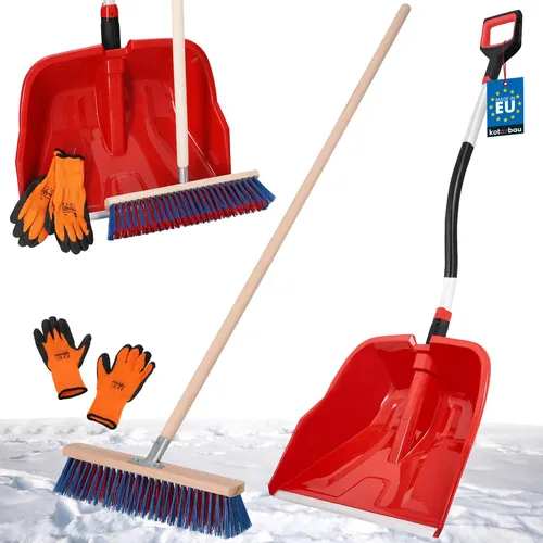 KOTARBAU® Set Schneeschaufel mit Aluminiumstiel 144 cm Straßenbesen 43 cm + Handschuhe Schneeschieber Snow Shovel Schneeräumer Gartenbesen mit Stiel draußen Schneeschaufel Auto zur Schneeräumung