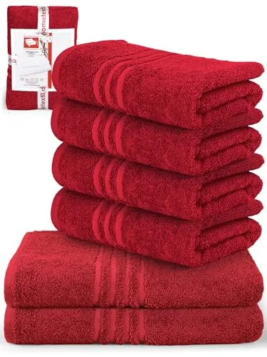 DecoHomeTextil Handtuch-Set 4 Handtücher, 2 Badetücher in Bordeauxrot aus 100% Baumwolle, hochwertig, kuschelweich und saugstark