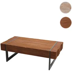 Rustikaler Couchtisch HWC-A15a aus Tannenholz - Couchtisch im Industrie-Design, massive Tannenholzplatte und stabile Metallfüße, ideal für Wohnzimmer und Gastronomie, belastbar bis 30 kg.