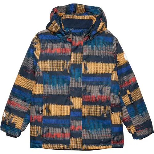 COLOR KIDS Ski Jacket - AOP TOTAL ECLIPSE - 122 - Funktionsjacken: Atmungsaktive, wasserdichte und winddichte Skijacke aus recyceltem Material mit praktischem Namensschild und abnehmbarer Kapuze für optimalen Schutz bei jedem Wetter.