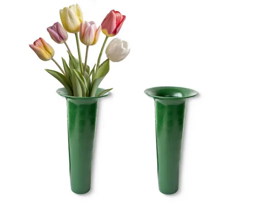 matches21 HOME & HOBBY Dekovase Grabvasen Einsätze Kunststoff wasserdicht 2er Set grün 25 x 11 cm (2 St), Runde Vasen-Einsätze für Friedhofs-Vasen als Grabschmuck Grabdeko