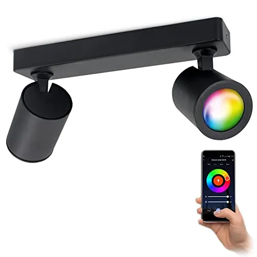 linovum Spotbalken 2-flammig schwarz - Deckenspots mit App- und Sprachsteuerung, schwenkbar und dimmbar für individuelle Beleuchtungseffekte im Wohn- und Schlafzimmer.