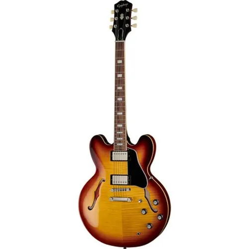 Epiphone ES-335 Figured Tea Burst E-Gitarre - Gitarren; Semi-Hollow Design für warmen Klang; atemberaubende geriegelte Ahorn-Decke und hochwertige Alnico Classic Pro Humbucker für hervorragenden Sound.