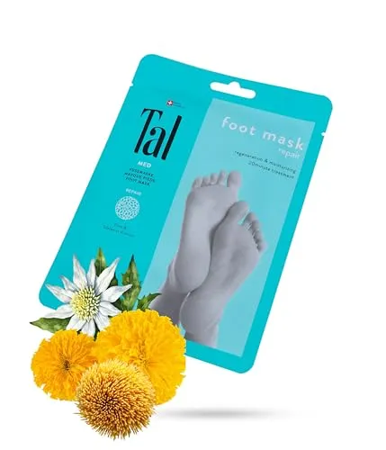 Tal® MED Repair Fußmaske – Hornhaut Socken für trockene & beanspruchte Füße | Regenerierende Feuchtigkeitsmaske mit Urea & Edelweiß | Ohne Peeling, sanft & pflegend | Wellness für Zuhause | bis Gr. 42