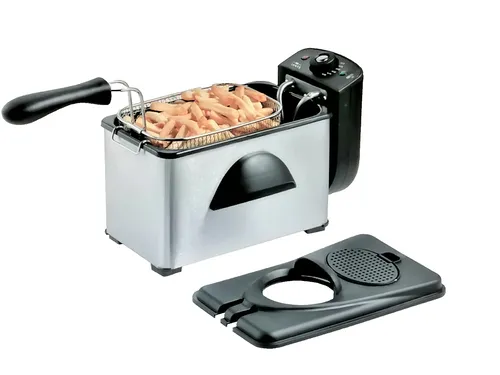 Lentz Edelstahl Kaltzonen Fritteuse 3 L mit Deckel - Fritteuse für bis zu 8 Personen, mit herausnehmbaren Korb und Cool-Touch-Griff für sicheres Frittieren. Ideal für köstliche Snacks und Gerichte!