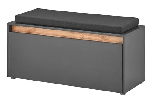 Furn.Design Schuhbank Center - Drohnen Garderobenbank in grau matt mit Wotan Eiche, bietet 4 Fächer für eine ordentliche Schuhaufbewahrung und verleiht Ihrem Eingangsbereich einen modernen Look.
