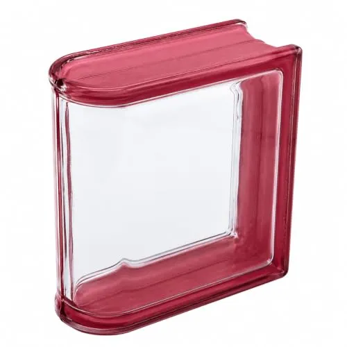 Design Glasbaustein Endstein Vollsicht Reflex rubin, 19x19x8 cm