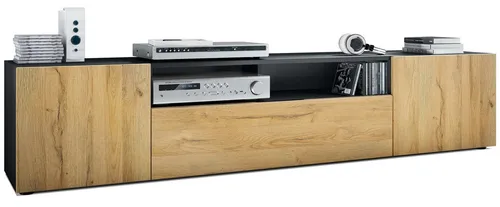 Vladon Lowboard Mogan - TV-Kommode in Schwarz matt/Eiche Natur - TV-Halterungen und Möbel mit modernem Design, pflegeleicht und flexibel montierbar - ideal für jedes Wohnzimmer oder Schlafzimmer.