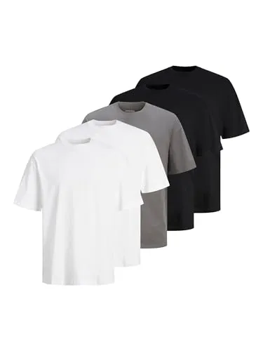 Jack & Jones JJHUGO LOOSE TEE SS CREW NECK 5PK - Herren-Shirts im praktischen 5er-Pack, bestehend aus 2x Weiß, 2x Schwarz und 1x Castlerock. Aus 100% Baumwolle, pflegeleicht und modisch im lockeren Schnitt.