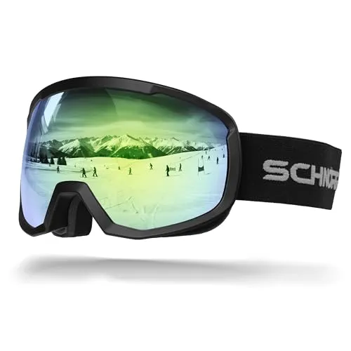 SCHNORR Kinder Skibrille Kidsi Go Grün S3 | Full REVO verspiegelt, Anti-Fog, UV400 Skibrille Kinder,Ski Snowboard Brille Brillenträger Schneebrille für Junior Jungen Mädchen Teenager Anti-UV Anti-Fog