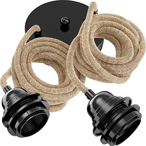 Hoopzi Pendelleuchte 2 Flamming - Vintage Industrial Design - Lampen mit 2,5m Textilkabel und E27 Fassungen, modulierbar für individuelle Höhenanpassung und ideal für Wohnzimmer, Küche oder Esszimmer.