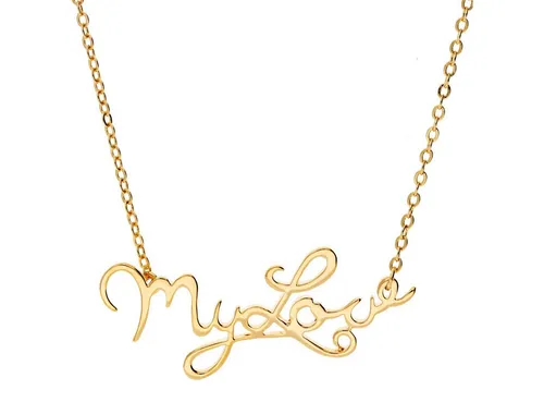 LÖB Kette mit Anhänger 750er 18 Karat Gold vergoldet Kette Love Schriftzug Anhänger Platte (Geschenke für Frauen Beste Freundin Mutter Mama Damen zum Geburtstag Weihnachten Weihnachtsgeschenke), Halskette Liebe Minimalistisch Modern Geometrisch Schlicht Leicht
