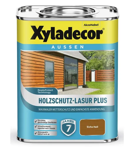 Xyladecor Holzschutz-Lasur PLUS Eiche Hell 750 ml wasserbasiert Außen Imprägnierung Langzeit