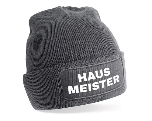 Herzbotschaft Beanie Strickmütze Beanie mit Spruch HAUSMEISTER (Mütze mit Aufdruck, Skimütze) Unisex SoftTouch angenehm weiche und warme Wintermütze Einheitsgröße