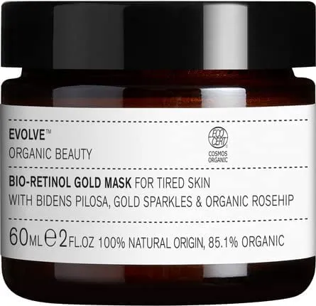 Evolve Organic Beauty Bio-Retinol Gold Mask 60 ml - Tagespflege für strahlende Haut, nährt und spendet Feuchtigkeit mit COSMOS-zertifiziertem Bio-Retinol für sichtbare Anti-Aging-Effekte.