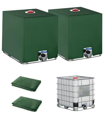 2PC IBC Tank Abdeckung, Wassertank Abdeckplane 1000L, IBC Container Zubehör | IBC Wassertank Abdeckung für Wasserfass, Anti-UV Schutzplane Regenwassertank Abdeckung, 116 x 100 x 120 cm