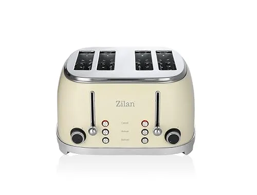 Retro Toaster 4 Scheiben XXL – Nostalgie mit modernem Komfort - Toaster mit 4 Schlitzen und 6 Bräunungsstufen, perfekt für Familienfrühstück. Unabhängige Steuerung für individuellen Röstgrad und praktische Funktionen wie Auftauen und Aufwärmen.