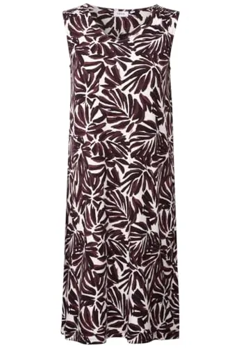 CECIL Damen 1408923 Gemustertes Jersey-Kleid - Freizeitkleid in Mulberry red, knielang mit raffinierten Schulterdetails und V-Ausschnitt, aus bequemer Jerseyqualität mit Stretch für optimalen Tragekomfort.