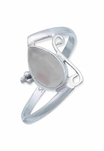 mantraroma Silber Ring Damen 925 Rosenquarz Edelstein rosa schlicht groß modern