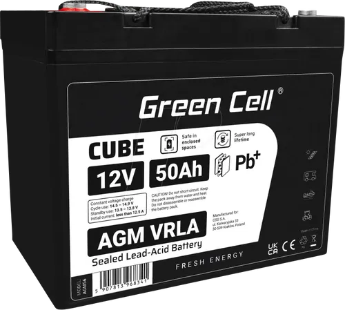 GC AGM56 50AH Blei-Vlies-Akku - Wartungsfreier AGM Bleiakku 12V 50Ah, ideal für Boote, Solar und Camper. Sicherheit durch dichte Konstruktion, vibrationsfest und bis zu 5 Jahre Lebensdauer.