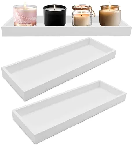 2X Dekotablett Länglich Kerzenteller Holz: Deko Tablett Rechteckig Weiß Kerzentablett für Teelichter Holztablett Klein Modern Weiss Dekoteller Lang Holzteller für Küche Tisch 40cm
