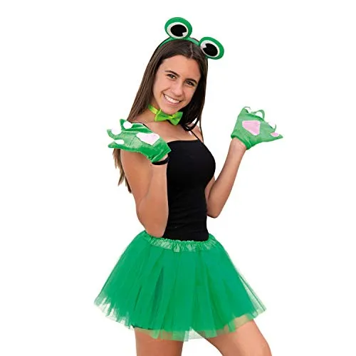 Oblique Unique® Sexy Frosch Kostüm Accessoire Set für Damen mit Frosch Augen Haarreif + Frosch Handschuhe + Fliege für Fasching Karneval Motto Party Grün