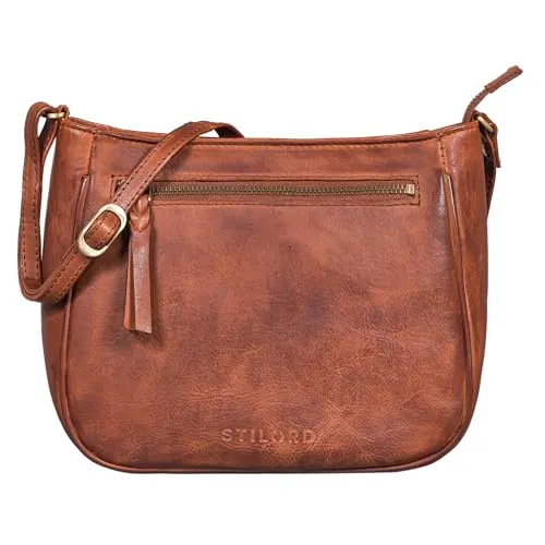 Produktbild STILORD Samira Handtasche Leder Frauen zum Umhängen Vintage Umhängetasche für Damen-Tasche Abendtasche Elegante Echtleder Tasche Farbe:Brandy - Cognac