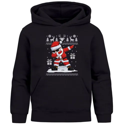 MoonWorks Kinder Hoodie Dabbing Santa schwarz 164 - Stylischer Hoodie für Kinder in Schwarz mit Dabbing Santa-Motiv. Aus 70% Baumwolle und 30% Polyester, ideal für gemütliche Wintertage.