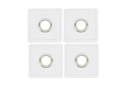 maDDma Aufnäher 4 Metall-Ösen auf Kunstleder, Lederimitat, Metall, weiß Öse silbern