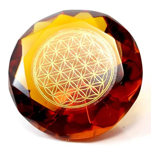 Tachyonen Glas Diamant Blume des Lebens orange 45 mm Energie Erzengel Metatron 2. Chakra I Urenergie I Chakrenarbeit I Energiearbeit I Heilsitzungen I