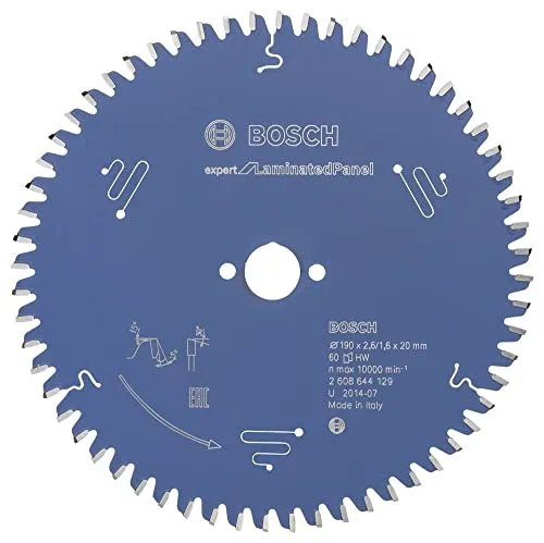 Bosch Professional Kreissägeblatt Expert für Laminat 190mm - Kreissägeblatt für Laminat, Ø 190 mm, 60 Zähne, für mühelos saubere Schnitte in Plattenwerkstoffen. Hohe Lebensdauer durch Microteq-Zähne und Original Bosch Qualität.