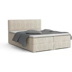 BOXBETT LON IV 140/200 in Cord Creme H3 - Betten: Boxspringbett LON IV bietet modernen Schlafkomfort mit praktischen Bettkästen für Stauraum und pflegeleichtem Cord-Stoff – ideal für stilbewusste Schläfer.