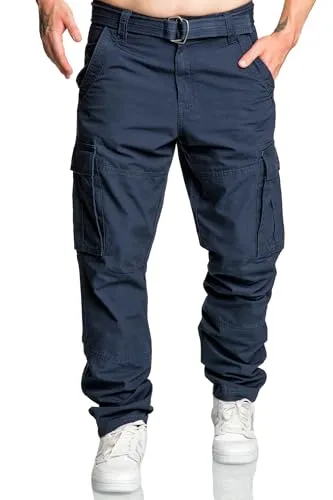 REPUBLIX Herren Cargohose Loosefit Jogger Chino Hose Inkl. Gürtel R7028 Navyblau W32