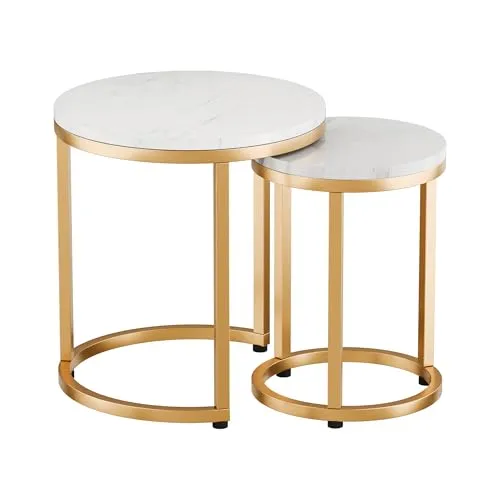 SIGNAL MEBLE, HOLA, Couchtisch 2er Set, Beistelltisch Rund, 45/32 cm Durchmesser, 48/42 cm Höhe, Robuste Metallkonstruktion, Laminiert platt