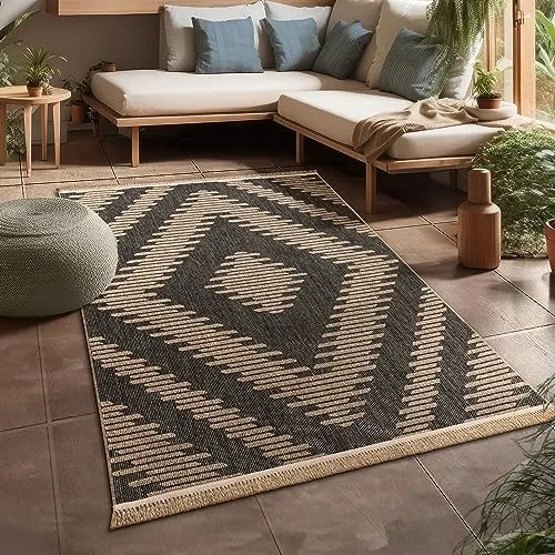 Paco Home Wetterfester Outdoor Teppich 160x220 cm - Teppich in Jute-Sisal-Optik, wetterfest und pflegeleicht – ideal für Terrasse, Balkon und Garten. Langlebig und schadstoffgeprüft für ein sicheres Zuhause.