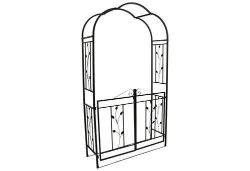 DEGAMO Rosenbogen MONTPELLIER mit Torpforte, 220x120cm, schwarz - Spaliere für Garten, eleganter Rosenbogen mit integrierter Torpforte für einen stilvollen Zugang und romantisches Ambiente.