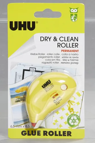UHU DRY & CLEAN Kleberoller mit SMART DOT Technology - Praktischer Kleberoller für schnelles, sauberes und präzises Kleben von Papier, Karton und Fotos. Umweltfreundliches Gehäuse aus 100 % recyceltem Kunststoff und sofortiger Halt ohne Wartezeit.
